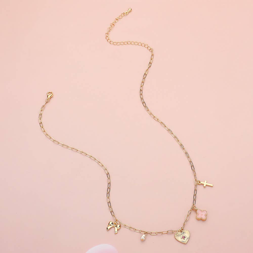 Sensibling Corp. – Colar pingente/pendente por atacado – Colar com Pingente de Coração, Laço, Pérola, Trevo de Quatro Folhas e Cruz em Forma de Clipes de Papel6