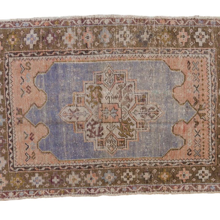 Tapis Oushak 3x4,5 Vintage - Bordure principale stylisée à carreaux pour la vente par Old New House