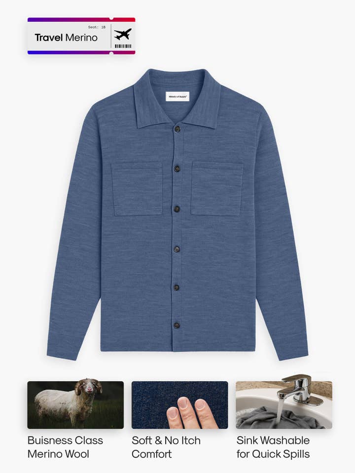 Chemise de voyage en mérinos pour homme - Bleu denim pour la vente par Ministry Of Supply