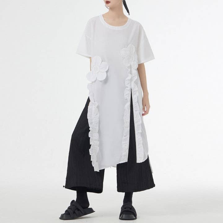 UZ Wholesale Store - Wholesale Dress - Women's - Korean Style Floral Patch Short Sleeve Shirt Dress