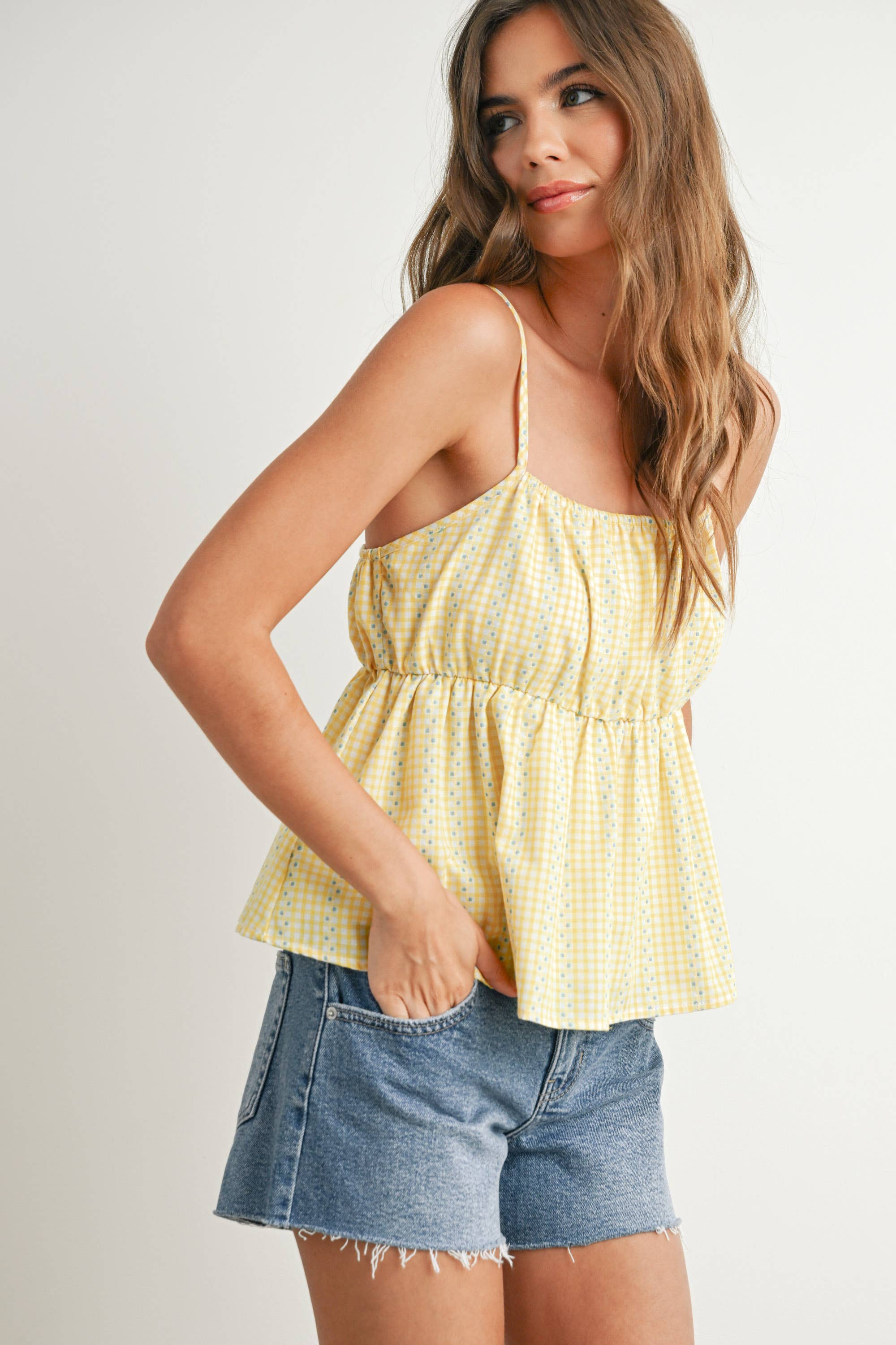 BUTTERMELON - Wholesale Blouse - Women's - Gingham Peplum Top - BMT762611