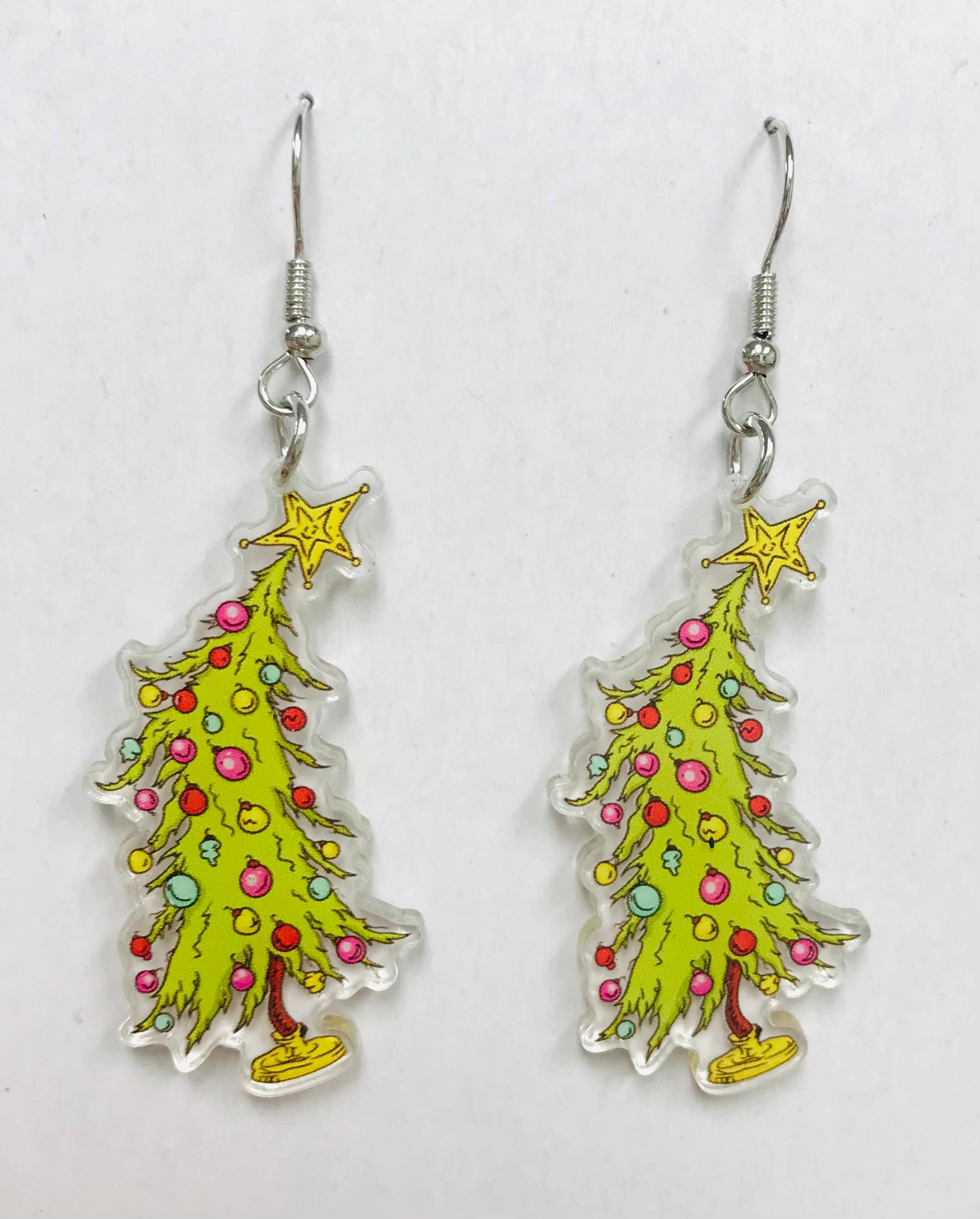 SimpleNGreat - Wholesale Dangle Earrings - BENT OVER Christmas Tree Earrings, Acrylic Earrings
