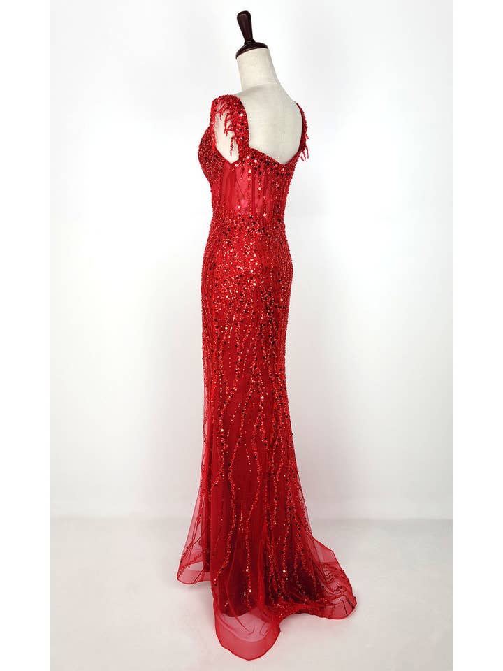 Chicas - Wholesale Gown - Women's - Off the Shoulder Sequin and Bead Long Dress C33151