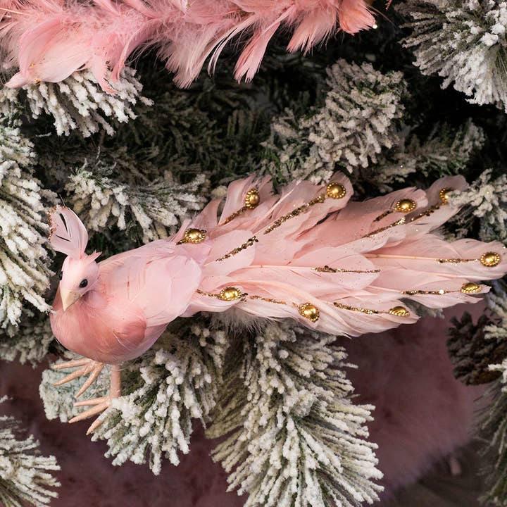 Zucker Feather Products – wholesale Ornament – Champagne Pink Peacock Ornament