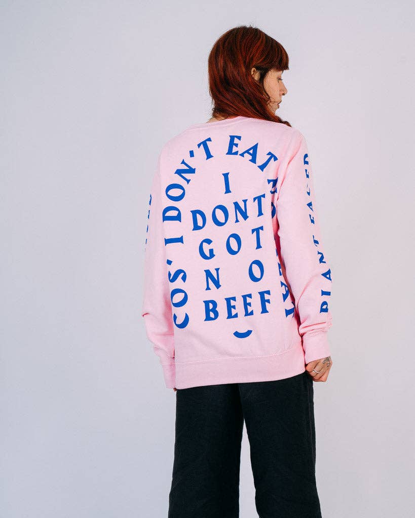 Plant Faced Clothing - Vendita all'ingrosso Felpa stampata - Unisex - Maglione No Beef - Rosa confetto x Blu elettrico8