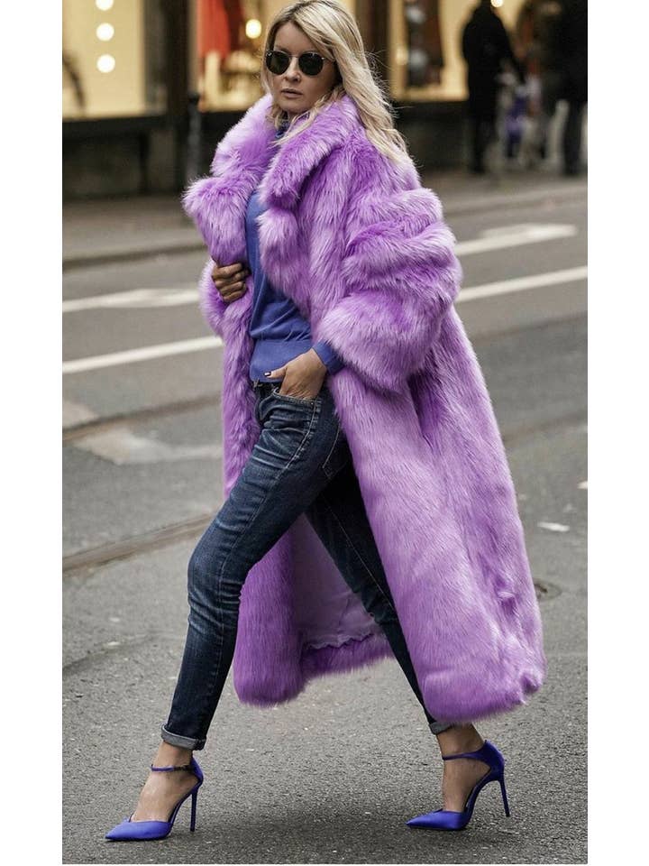 ALLARA - Wholesale Fur/Faux Fur Coat - Women's - Elodie Purple Long Faux Fur Long Coat