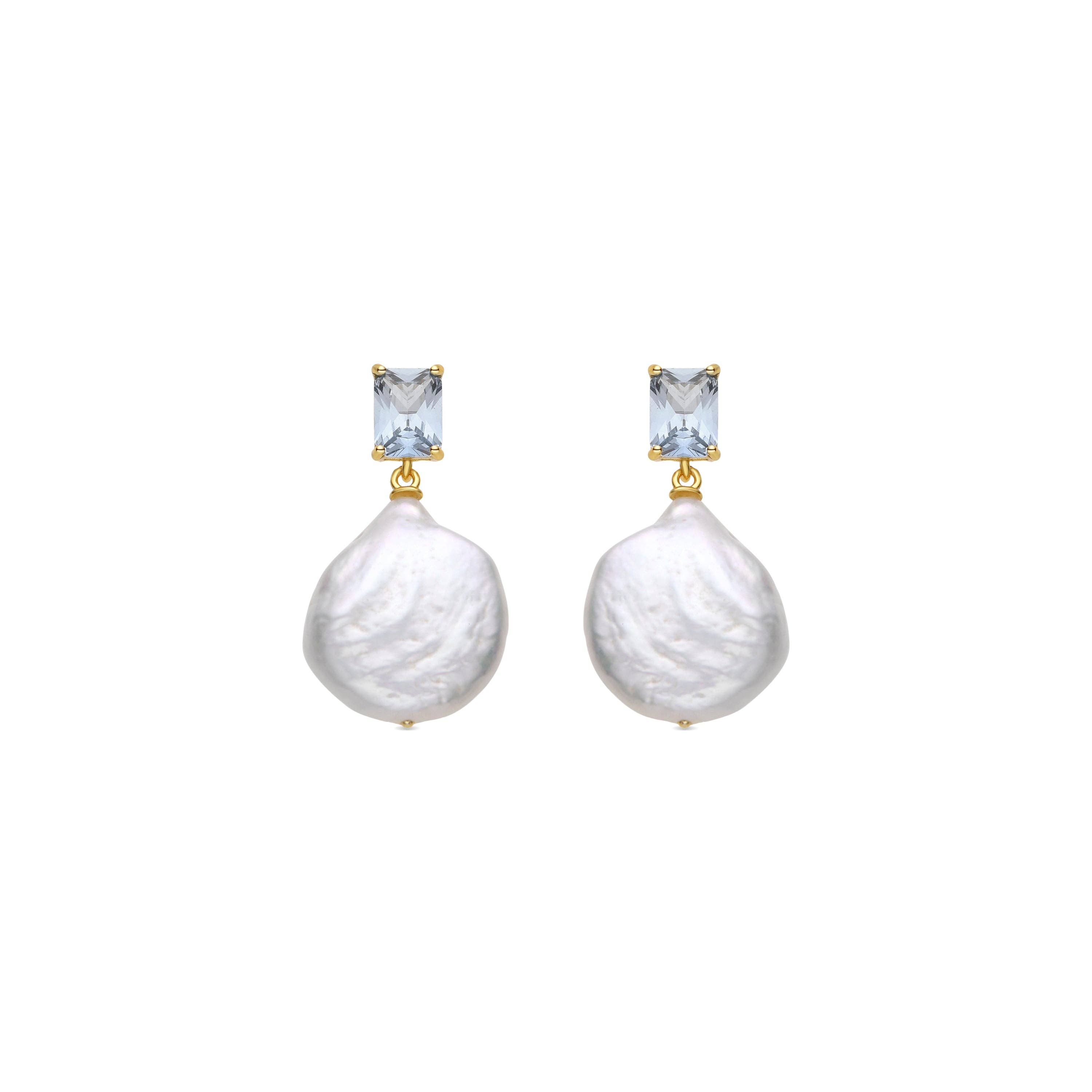 Luxenter - Wholesale Dangle Earrings - Pendientes de Plata de Ley 925 y Perla Blanca acabados en oro amarillo de 18k - Dyafa0