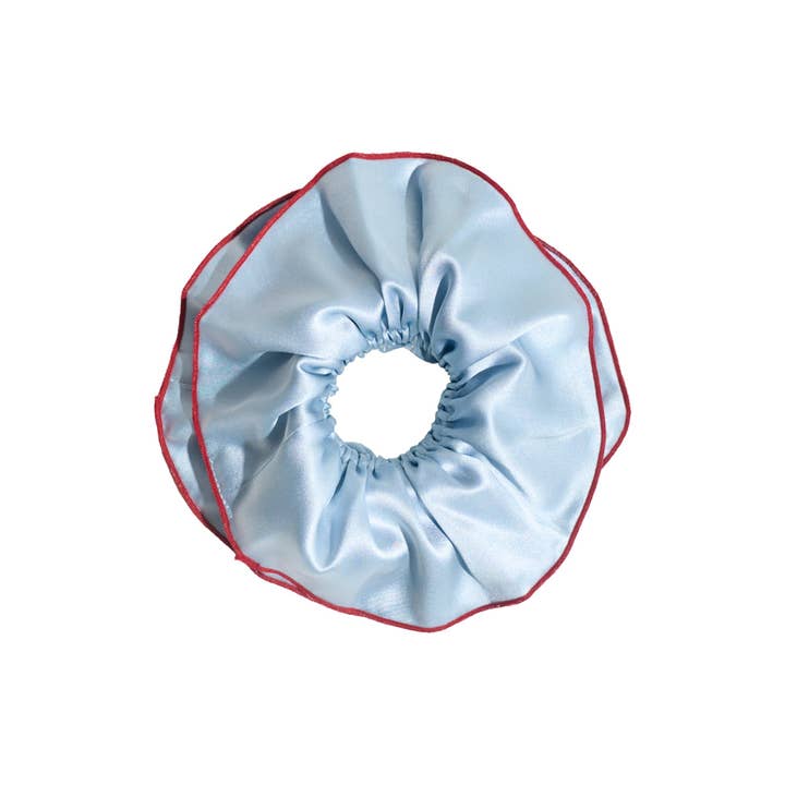 "Maxi Flower" Double-Layer Oversized Silk Scrunchie - Pastel Blue for wholesale on Faire