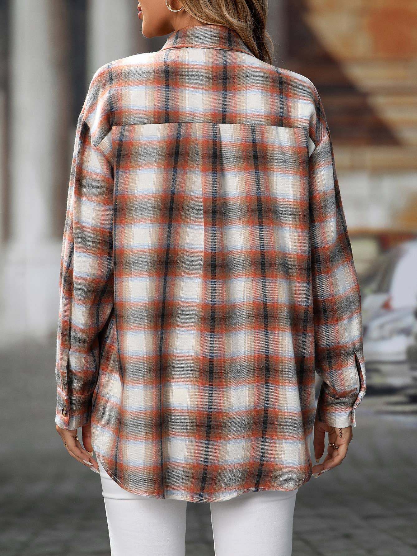 FULL TIME PURCHASE - Wholesale Button Down Shirt - Women's - Plaid Print Chest Pockets Buttoned Shirt31