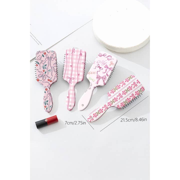 Aapparella - Wholesale Hair Brush/Comb - Floral Bow Print Long Handle Air Cushion Comb3