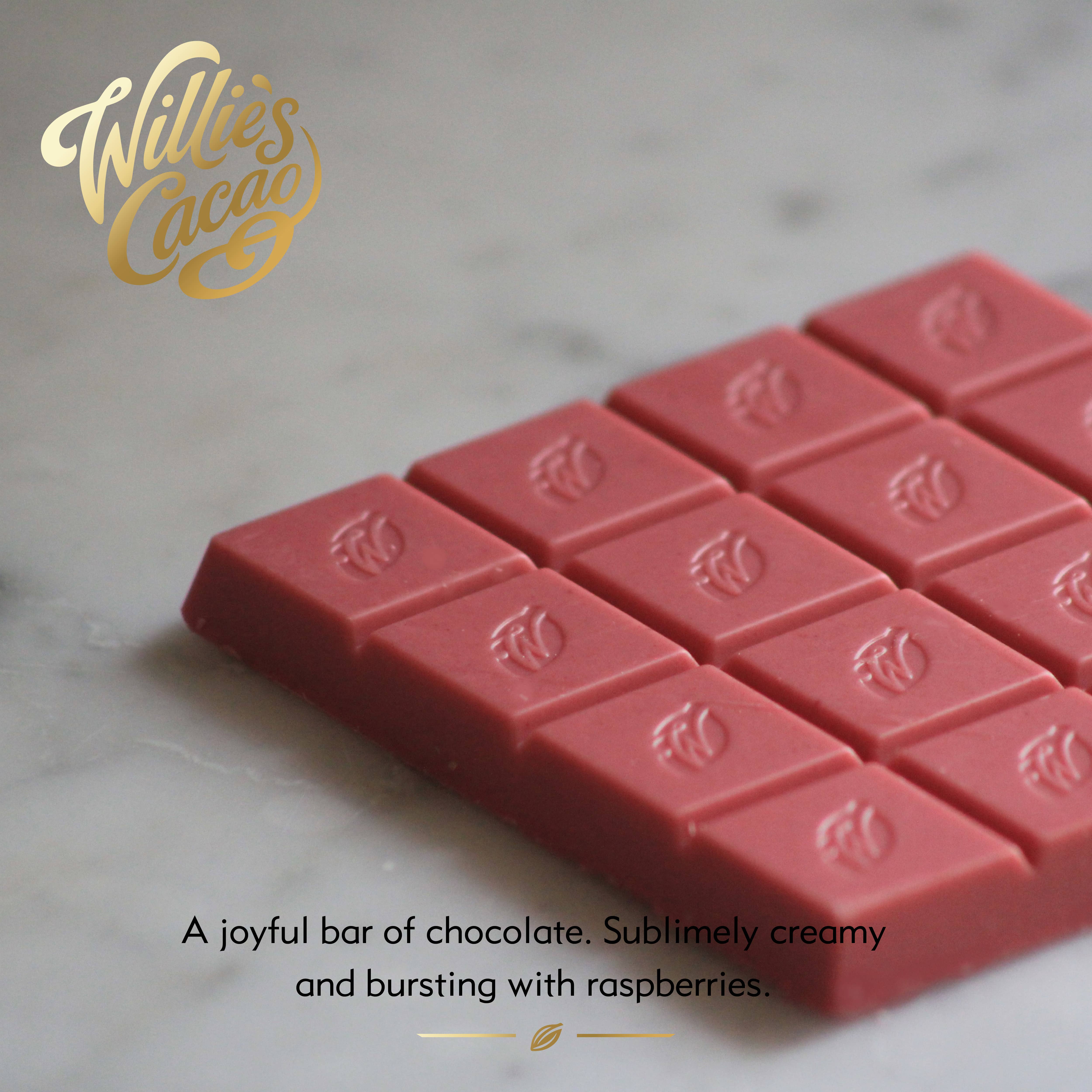 Willie's Cacao - Vente Barre chocolatée - Framboises & Crème. Chocolat blanc aux framboises 50 g2