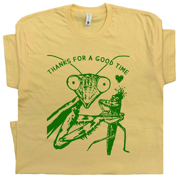 Shirtmandude Co - Wholesale Screen Printed T-Shirt - Unisex - Praying Mantis Shirt Funny Weird Cool Crazy Retro Graphic T