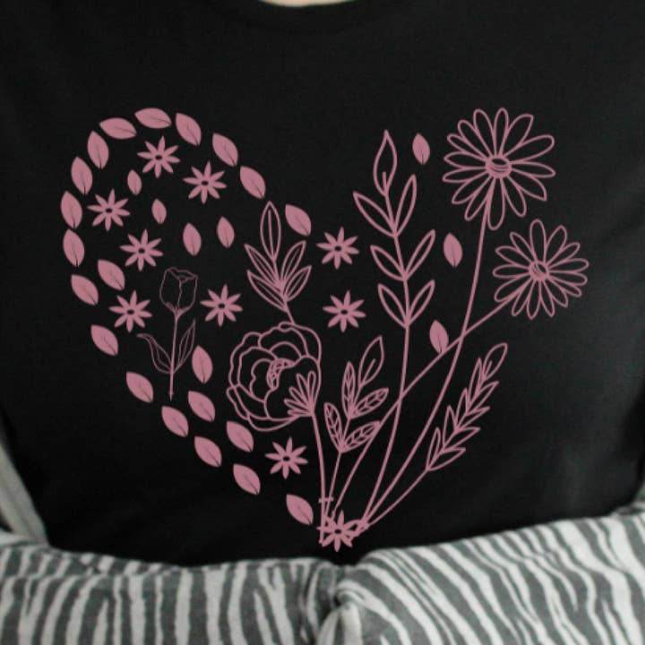 Wildflower Heart Rose Gold Screen Print Transfer for wholesale by Snappy 6 Co