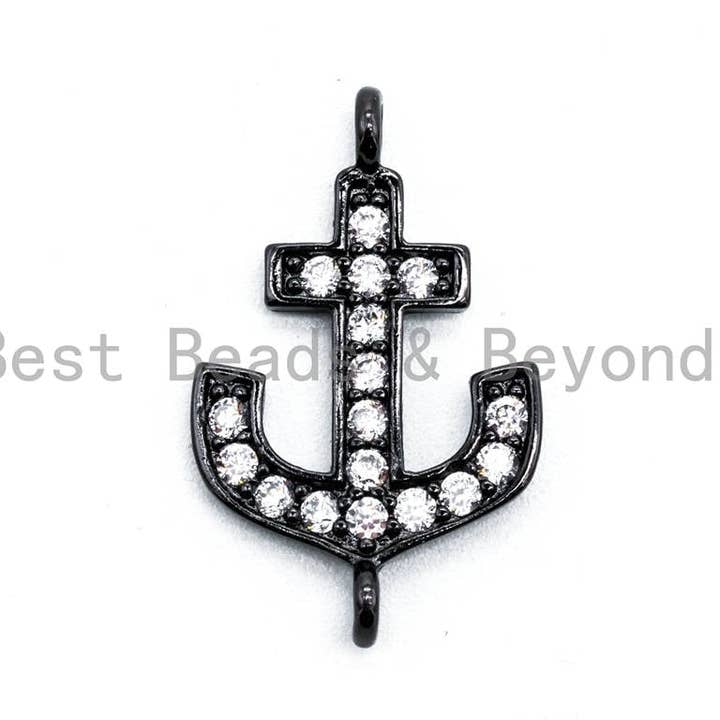 BestBeads&Beyond - Wholesale Individual Charm/Pendant - CZ Clear Micro Pave Anchor Arrow Connector, Clear CZ on Gold/Silver/Rose Gold/Gunmetal Bracelet Necklace Charm,14x23mm, sku#M217