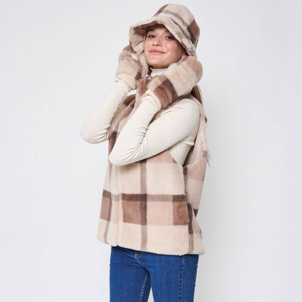 Fashion City - Wholesale Vest - Dames - Plaid vest van imitatiebont1