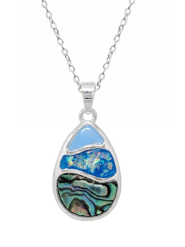 ( H169 ) COLAR DE ABALONE EM EPOXI COM TEMA DE VIDA MARINHA - GOTA por atacado de Jewelry Max