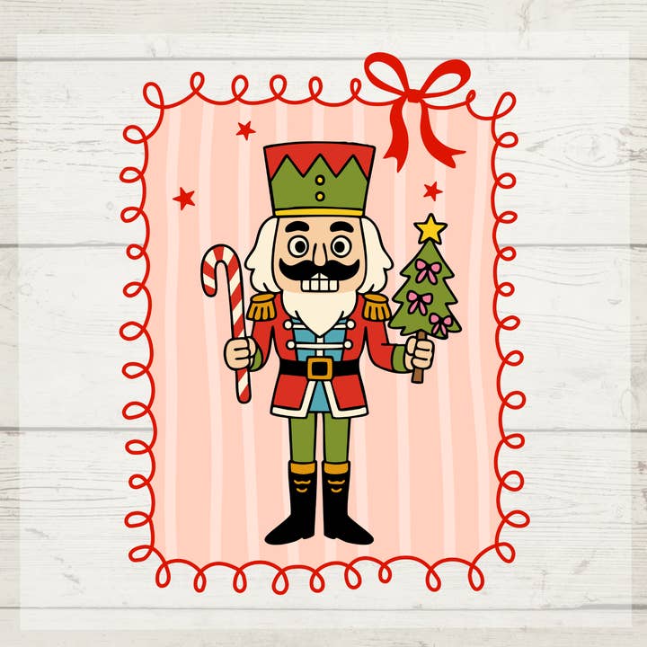 Nutcracker With Candy Cane – DTF Transfer for wholesale by Enchanted Island Prints