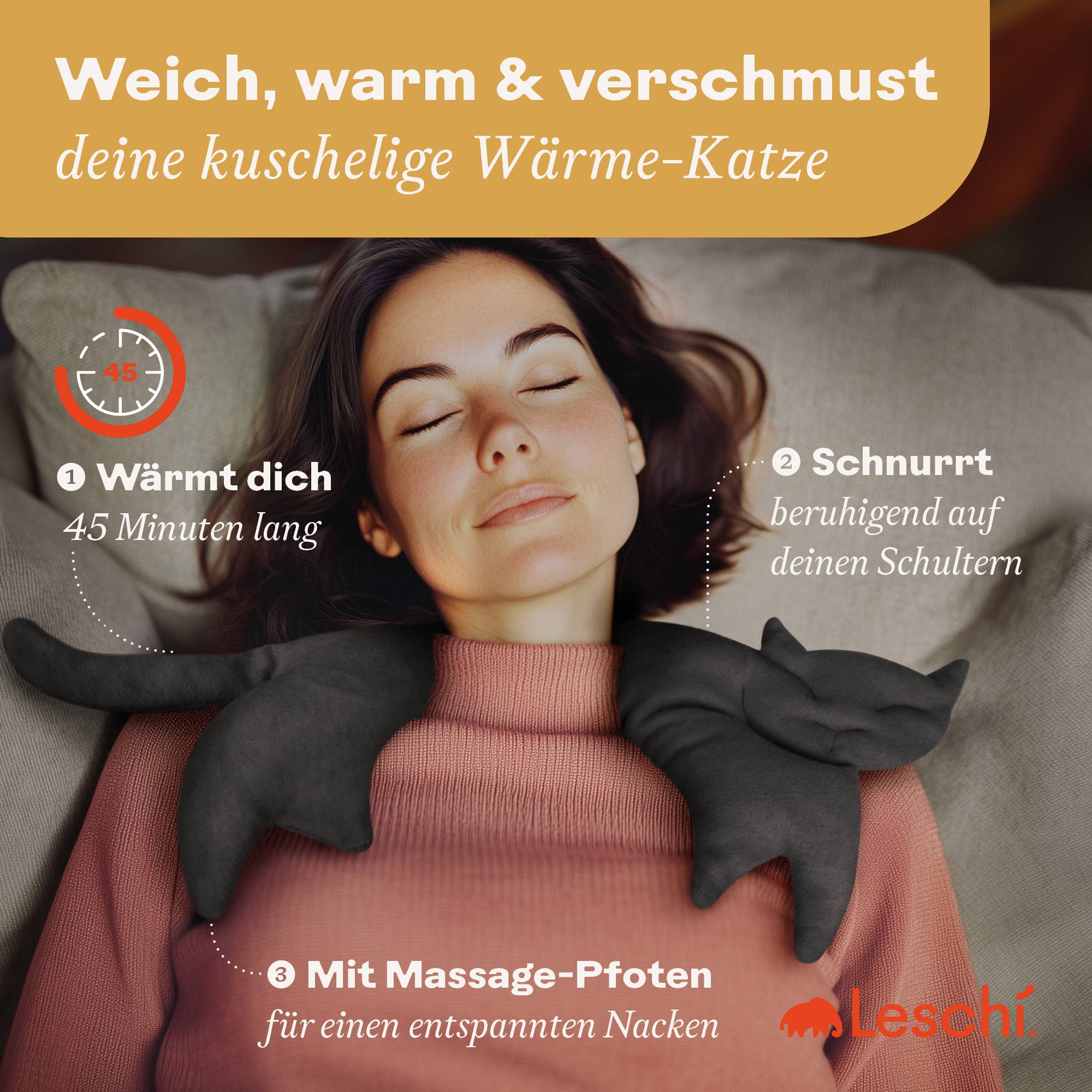 Leschi - Wholesale Verwarmingskussen - Organisch graankussen voor magnetron—warming nekverwarmer in kattenvorm3