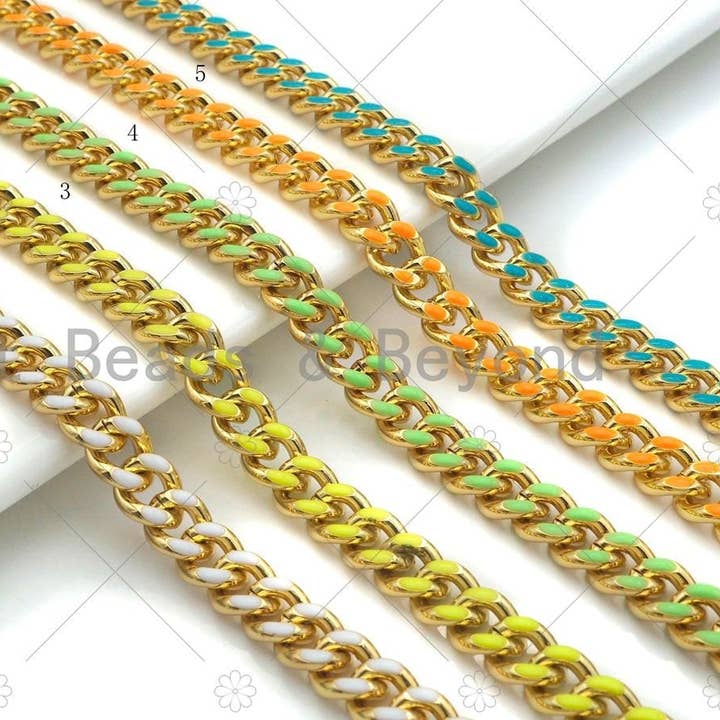 BestBeads&Beyond - Wholesale Link & chain necklace - High Quality Colorful Enamel 6x7mm Cuban Curb Chain by Foot, Gold Enamel Cuban Chain, Wholesale bulk Chain, sku#E5190