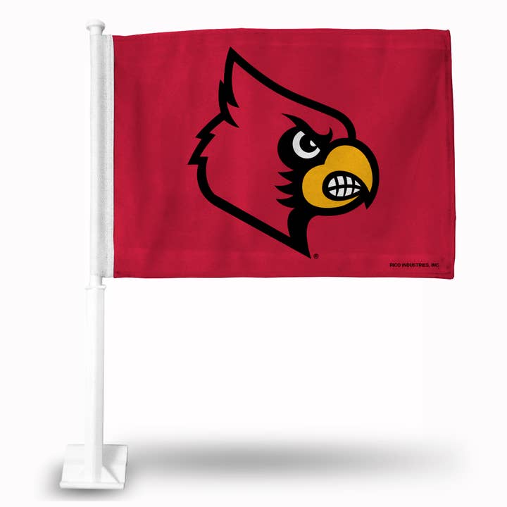NCAA Louisville Cardinals Red Double Sided Car Flag for wholesale by Rico Industries