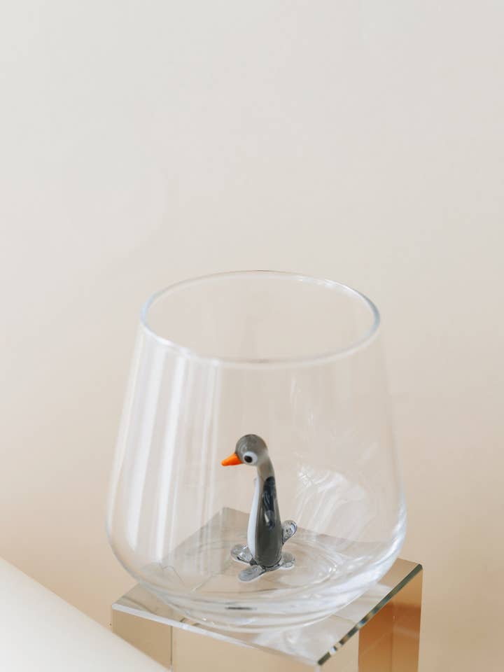 Penguin Figurine Drinking Glass for wholesale by MINIZOOUSA