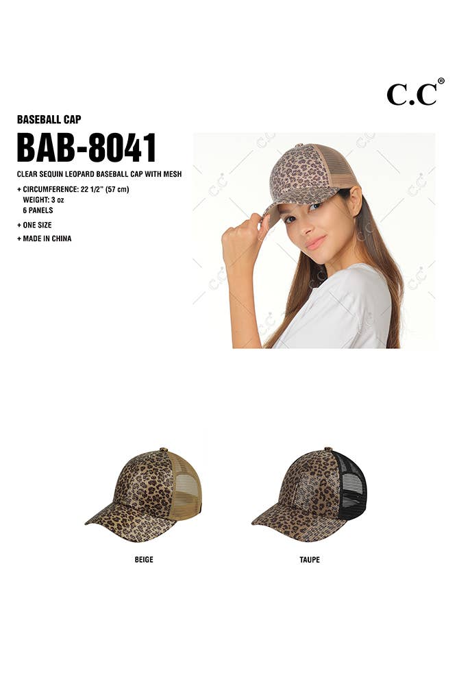 Hana - Wholesale Trucker Hat - Women's - C.C Clear Sequin Leopard Baseball Cap3