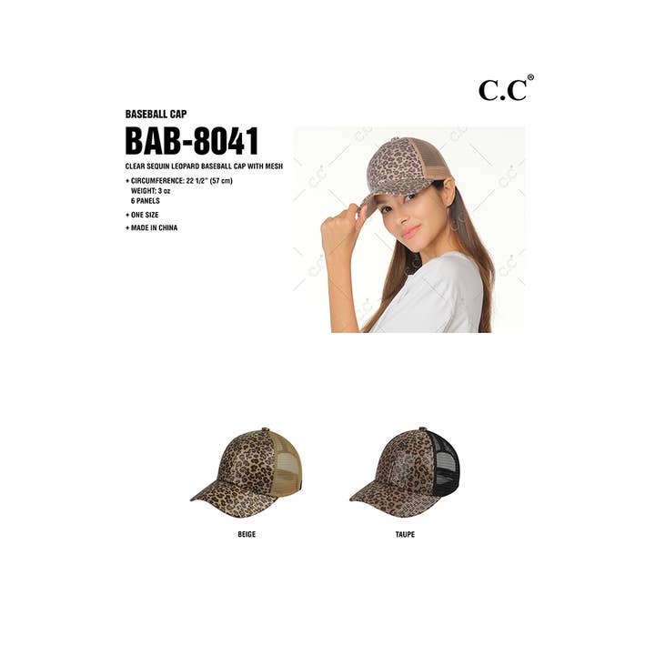 Hana - Wholesale Trucker Hat - Women's - C.C Clear Sequin Leopard Baseball Cap3