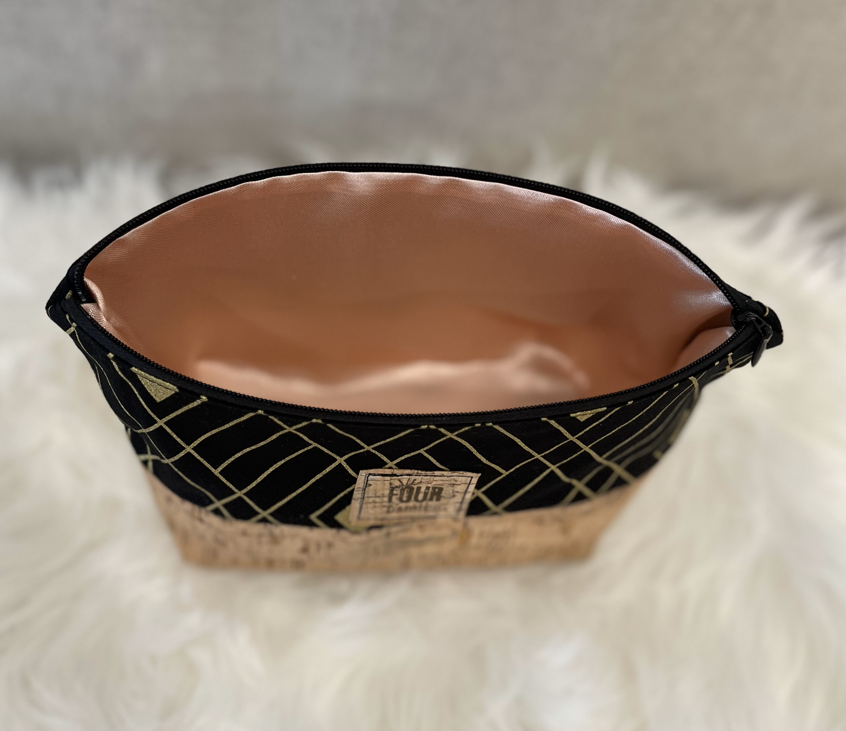 Paper Kuts - Wholesale Makeup/Cosmetic Bag - Handmade Cotton and Cork Makeup Bag with Satin Lining3