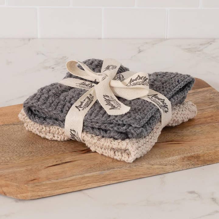 Audrey's Home & Gift - Wholesale Dishcloth - Knitted Dish Cloth Set - Gray And Cream (Pk/08 Ast)0
