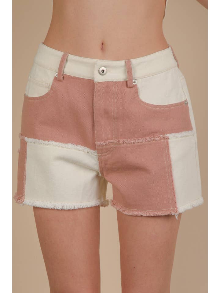 VERY J - Wholesale Shorts - Women's - NP70779-Soft Washed Color Block Casual Shorts