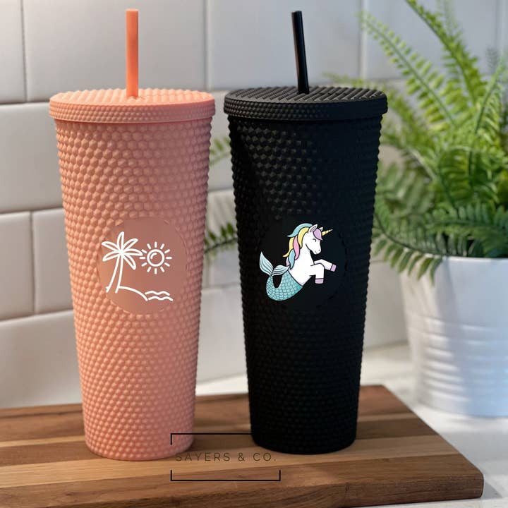 Sayers & Co. - Wholesale Insulated Mug/Tumbler - 24 oz Matte & Glossy Studded Screw Top Tumbler Double Walled