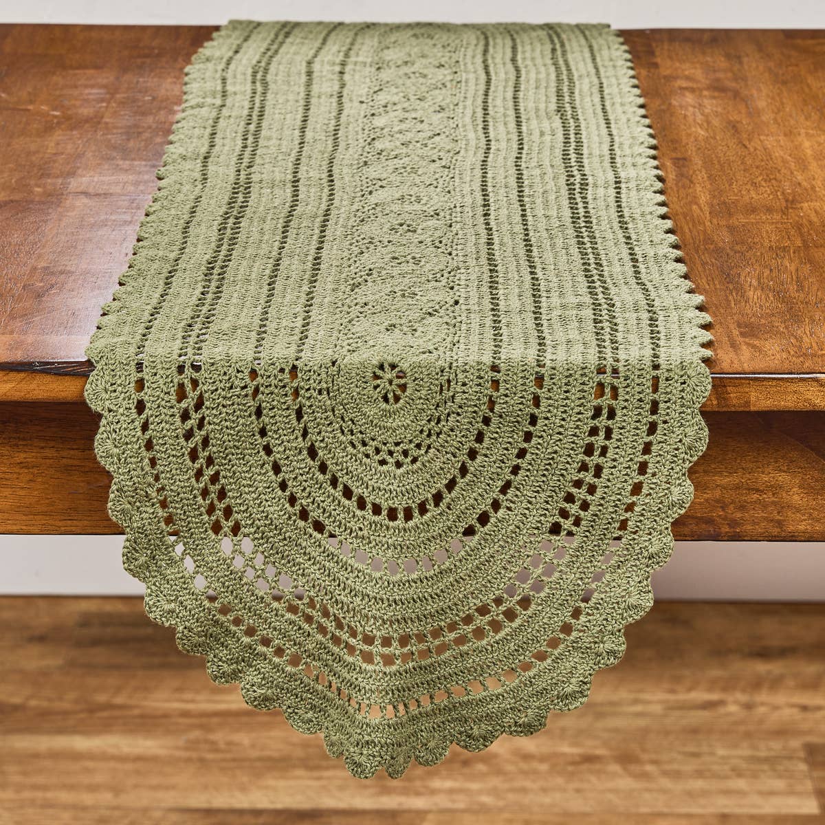 Split P - Wholesale Table Runner - Addison Crochet Table Runner 54" L - Matcha Green1