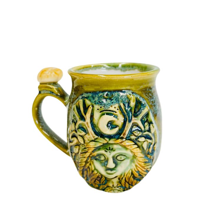 Carys Martin Ceramics - Wholesale Coffee Mug - The Antlered Goddess, Elen of the Ways - Citrine Crystal Mug