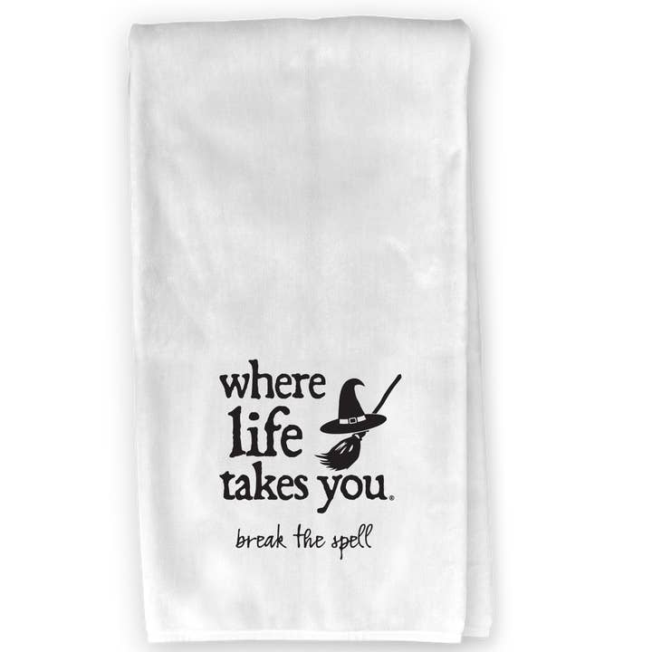 The Buffalo Works - Wholesale Tea Towel - Halloween Witch Hat Kitchen Towel - Break the Spell (Black)