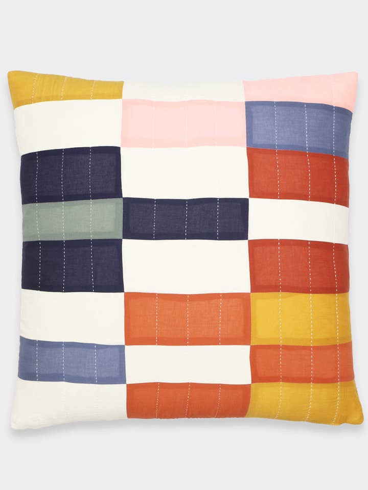 Multi-Check Euro Sham Pillow Cover for wholesale by Anchal