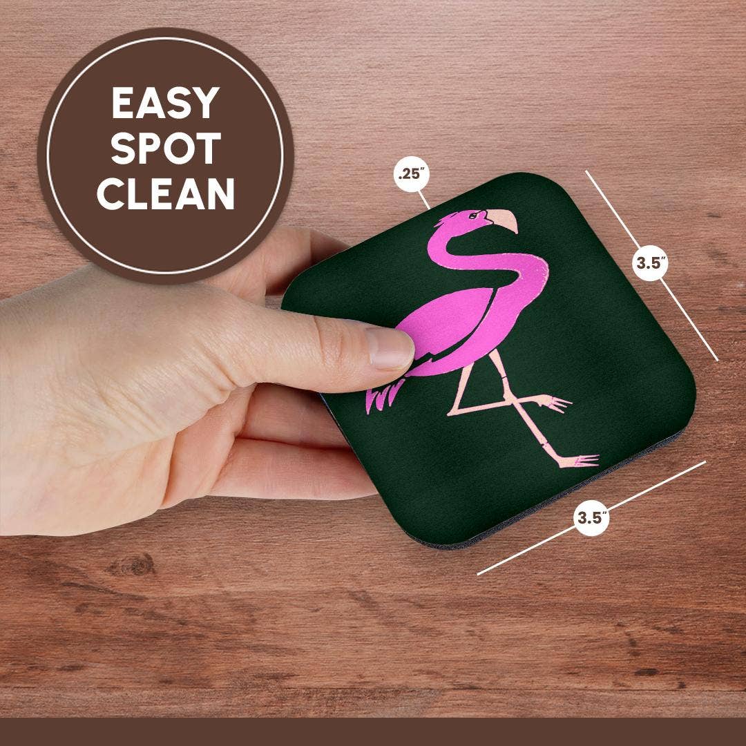 3dRose – Großhandel Untersetzer – 3dRose, Hellrosa Flamingo auf schwarzem Hintergrund, Untersetzer13