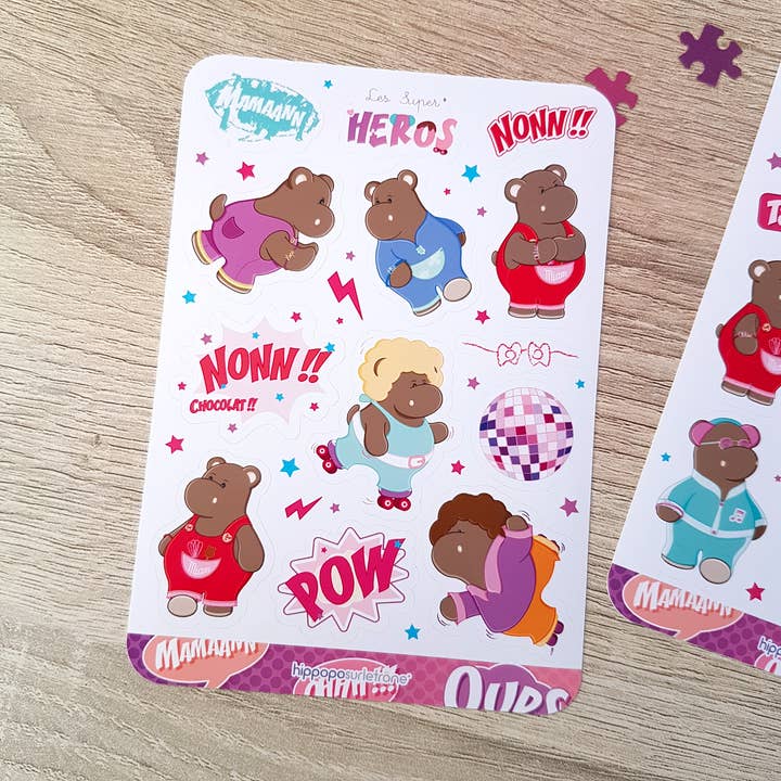 Hippopo sur le trône - Wholesale Sticker - 2 Sticker Sheets - Superheroes1