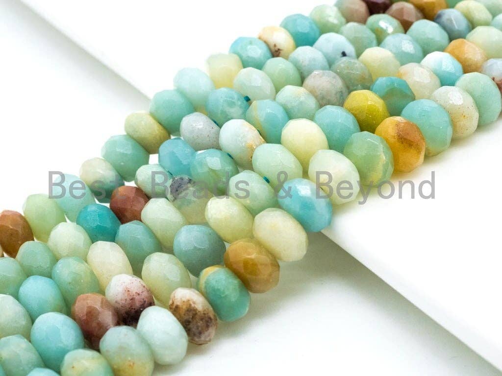 BestBeads&Beyond - Wholesale Beads - Quality Natural Rondelle Amazonite beads,2x4mm/4x6mm/5x8mm/6x10mm Faceted Rondelle beads, 15.5inch strand, SKU#U2302