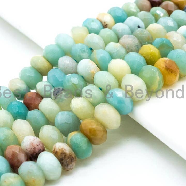 BestBeads&Beyond – Engroshandel Perler – Kvalitet Natural Rondelle Amazonite perler, 2x4mm/4x6mm/5x8mm/6x10mm Facetteret Rondelle perler, 15.5inch strand, SKU #U2302