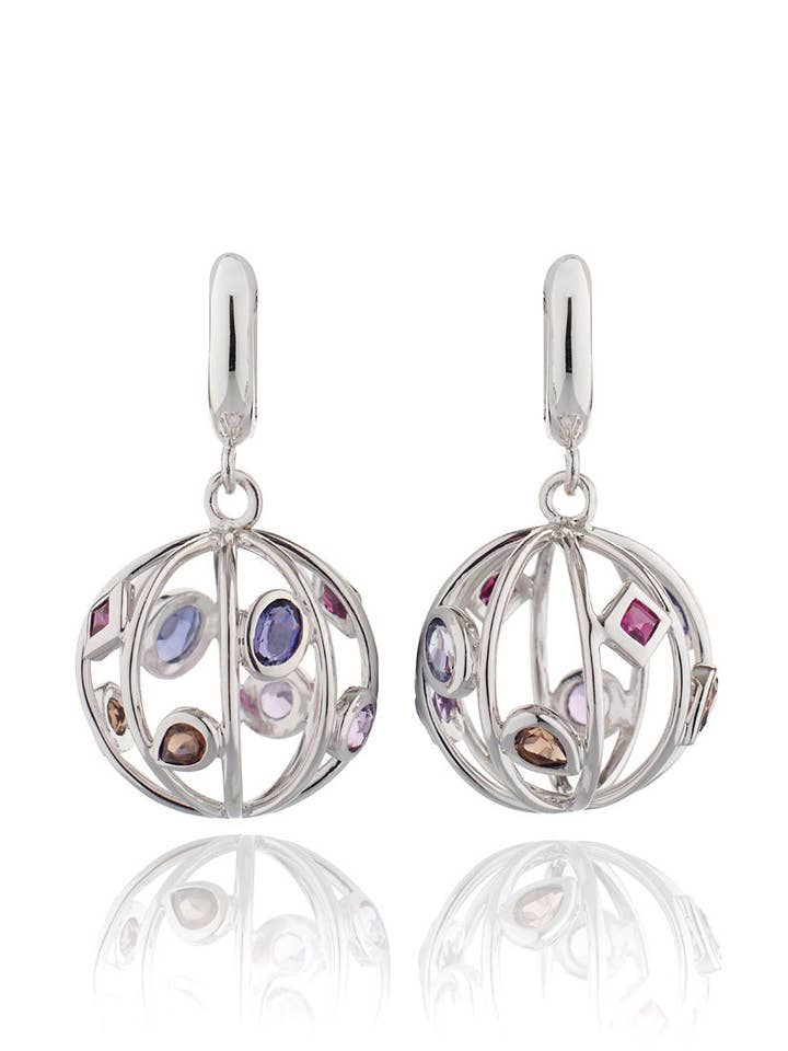 Votra Silver Earrings with Smoky Quartz And Iolite for wholesale by Manja