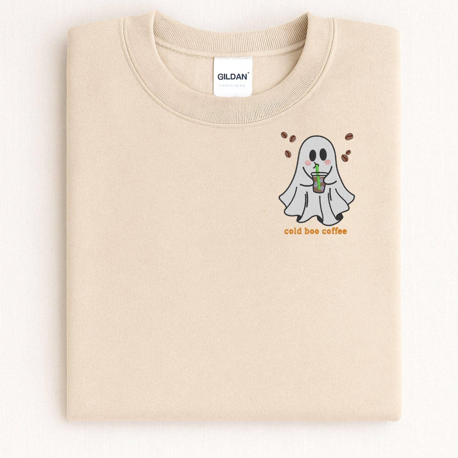 Grant Custom Creations LLC - Wholesale Sweatshirt - Women's - Cold Boo Coffee Ghost Embroidery Sweatshirt | Halloween Fall Coffee Lover Shirt | Spooky Cute Ghost Crewneck | Cozy Autumn Pullover3