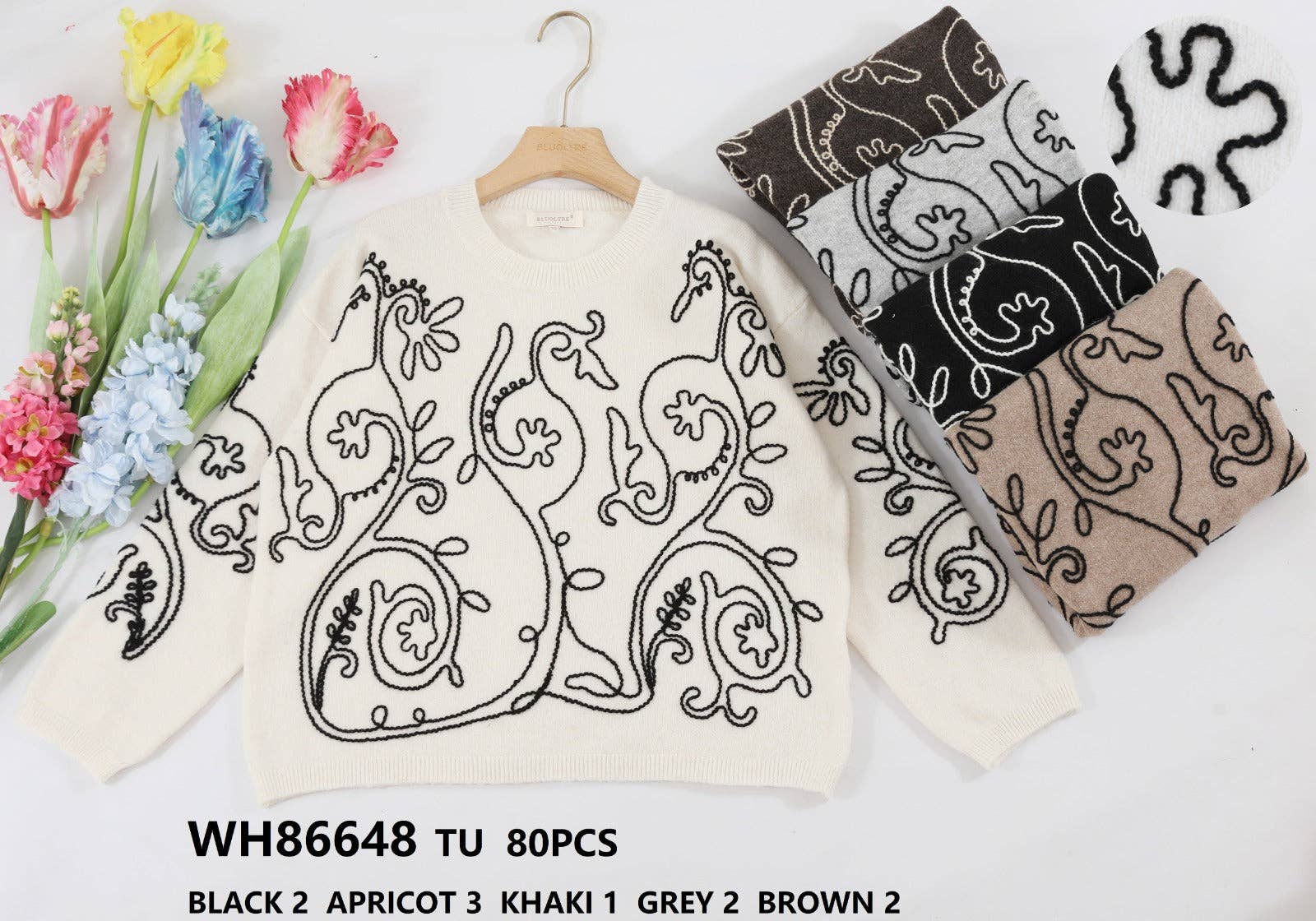 Kurt Muller - Vente Pull en maille – femme - Pull en maille toucher doux avec broderie à points contrastés1