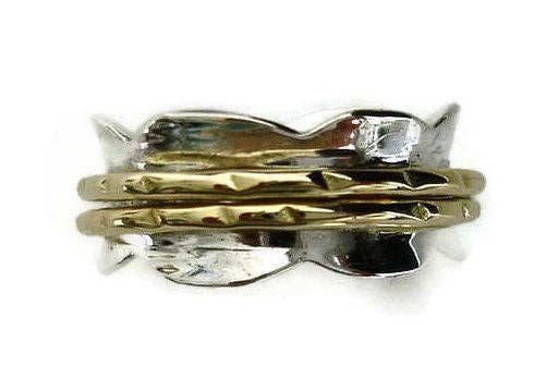 Mistry Gems - Wholesale Band/Stacked Ring - Wavy Two Tone Spinner Ring | 925 Sterling Silver & Brass, SP532