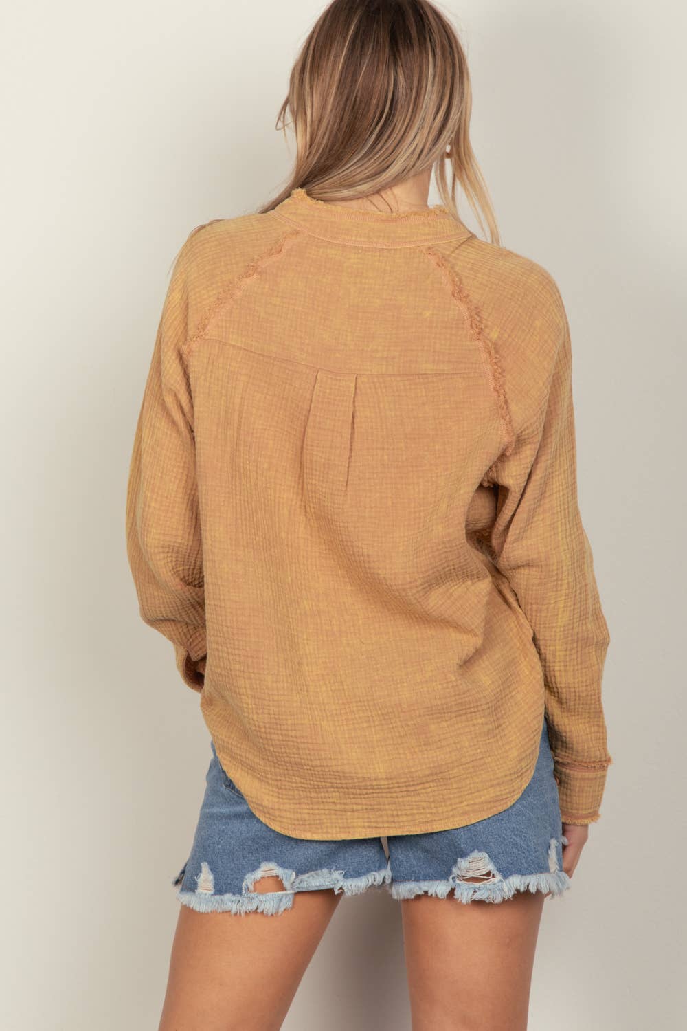 VERY J - Wholesale Button Down Shirt - Women's - NT11350-Oversized Washed Woven Crinkled Gauze Shirt Top15