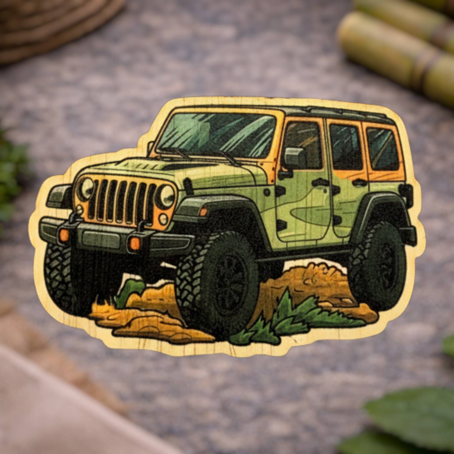 Bamboo Wood Stickers – wholesale Klistermärke – Camo Jeep0