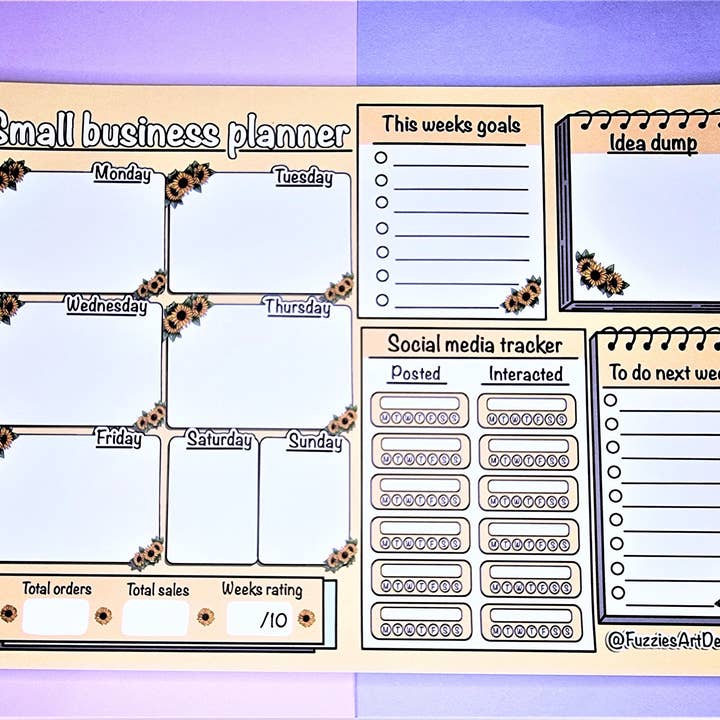 Agenda hebdomadaire pour petites entreprises | Bloc-notes | Jaune | Mignon pour la vente par FuzziesArtDesigns