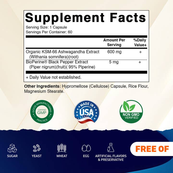 Vitamatic - Wholesale Oral Supplement/Vitamin - KSM-66 Ashwagandha Root Extract + Bioperine - 600mg, 60 Caps
