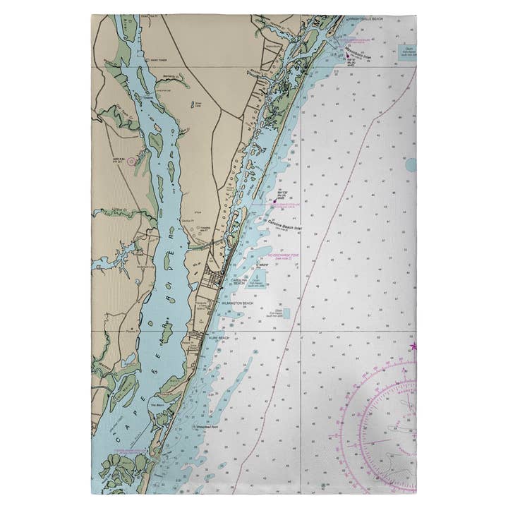 Asciugamano per ospiti con mappa nautica da Carolina a Kure Beach, NC per la vendita all'ingrosso da parte di Betsy Drake Interiors