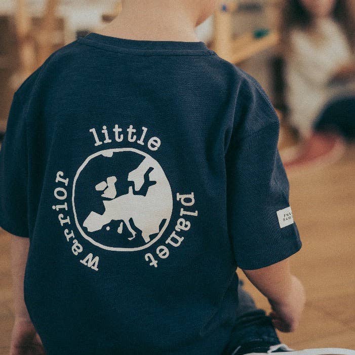 Little Planet Warrior Back Print Slogan T Shirt Charcoal for wholesale by Futuro Bambino