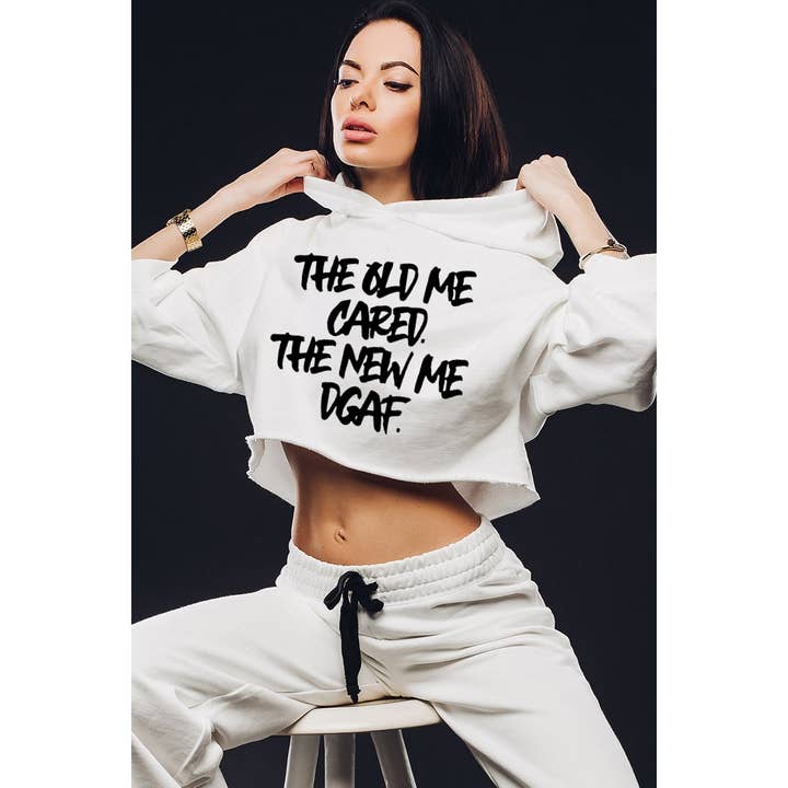 THE OLD ME CARED THE NEW ME DGAF GRAPHIC CROP HOODIE for wholesale by Polar bee